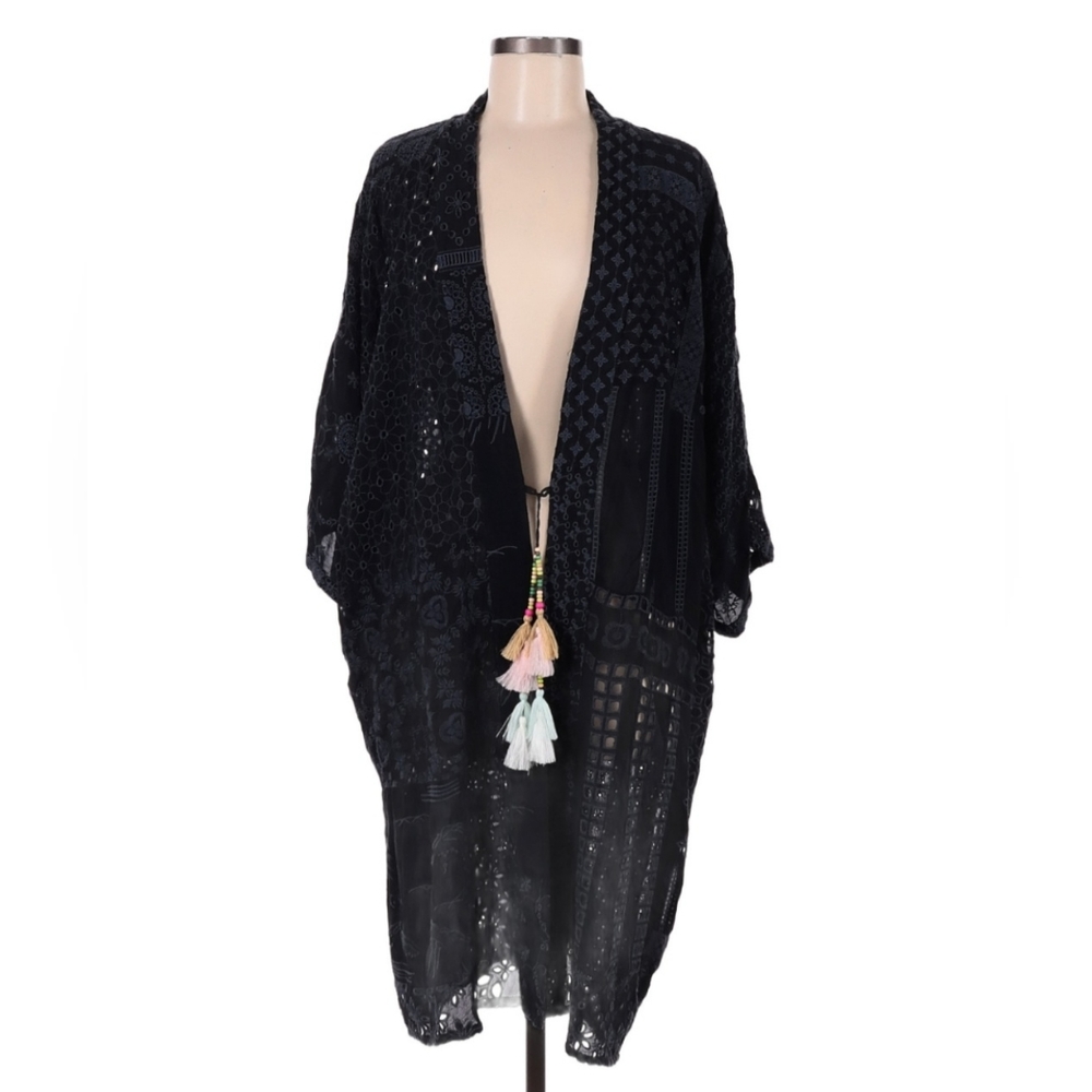 Johnny Was Black Blysse Patchwork Kimono, Sz M